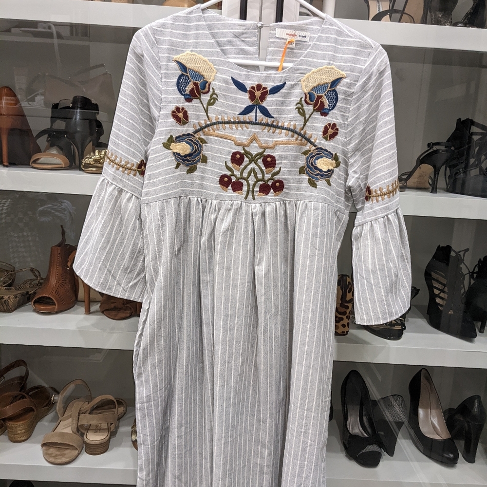 Grey and white striped dress